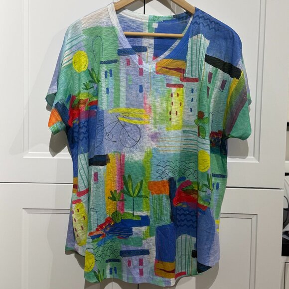 Graphic Tropical Print Top Short Sleeves Size 1X - Picture 2 of 7
